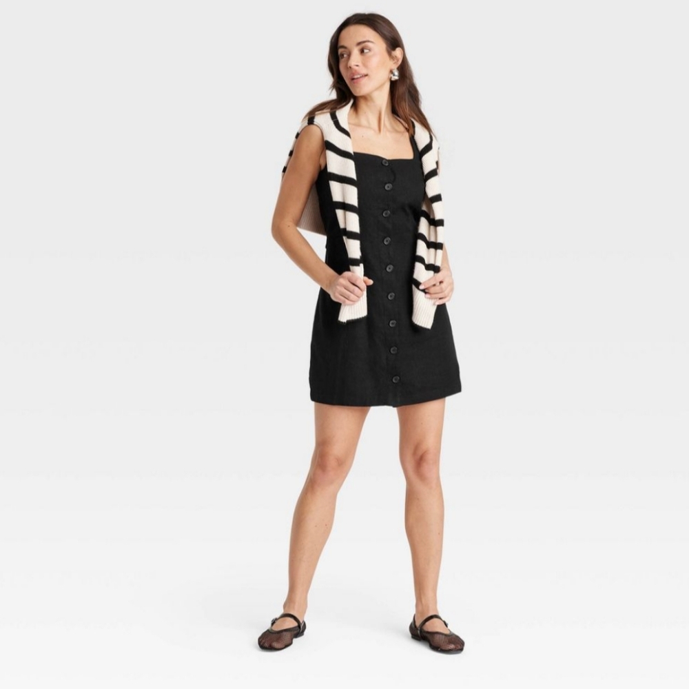 NWT Black Linen Mini Vest Dress Size XXL